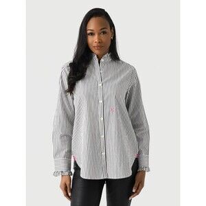 Kerri Rosenthal Mia Shirt Ruffles Tunic Top Striped Printed Buttondown M 286045